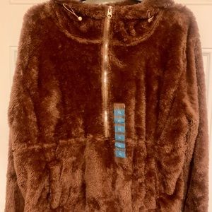 RBX activewear women’s double side fur pull over with 1/4 zip front &pockets